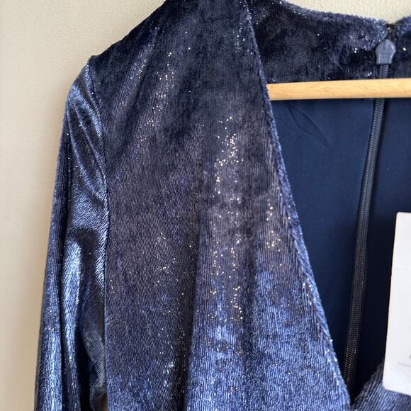 & Other Stories Shimmer Velvet Mini Long Sleeve Dress Blue 0 - Picture 3 of 13